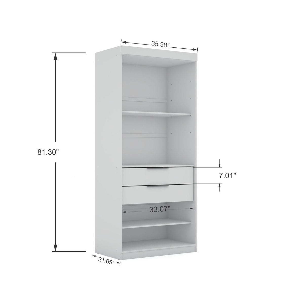 Mulberry Wardrobe Closet by HouseOfZazla in white with adjustable shelving and two drawers on Tampa Home & Garden Store