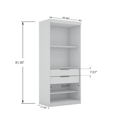 Mulberry Wardrobe Closet by HouseOfZazla in white with adjustable shelving and two drawers on Tampa Home & Garden Store