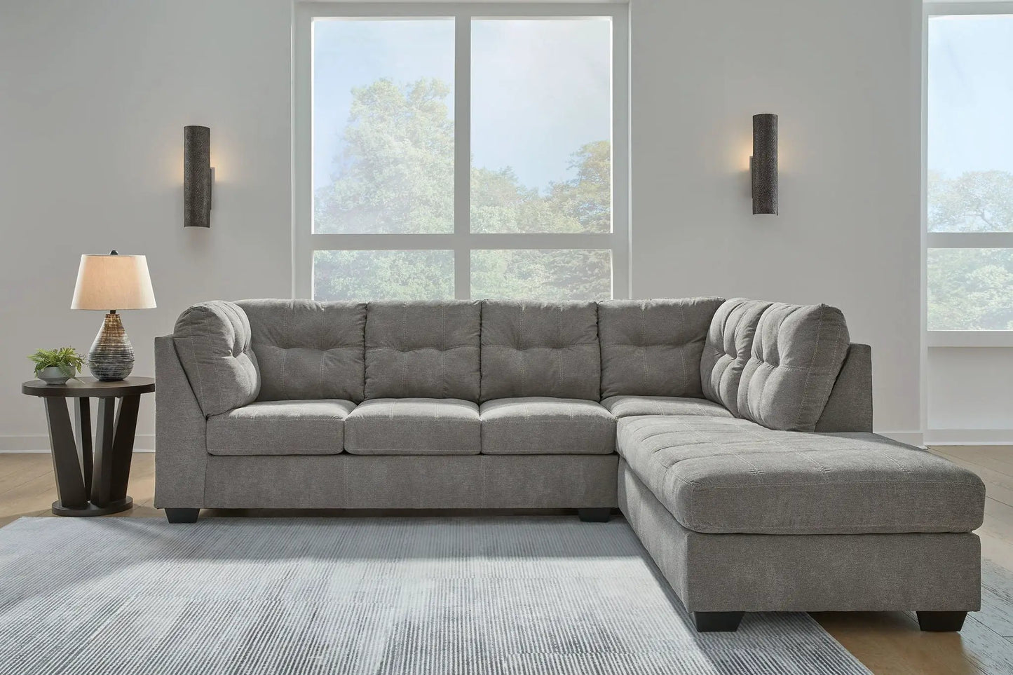 Marleton Sectional gray stationary sofa, L-shaped with chaise by Unique Piece Furniture on Tampa Home & Garden Store