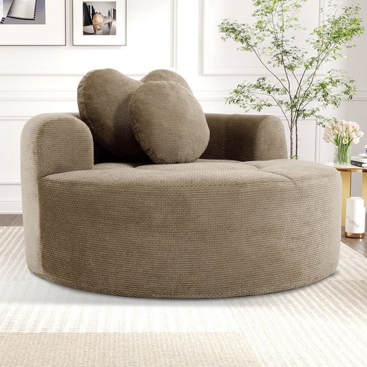 Round memory-foam sofa bed in taupe textured fabric with plush cushions HouseOfZazla on Tampa Home & Garden Store