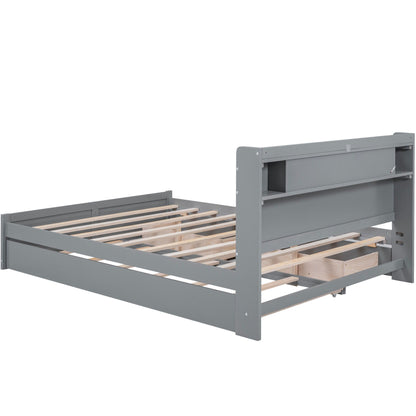 Storage Platform Bed with LED lights, gray finish, 2 drawers and trundle by HouseOfZazla on Tampa Home & Garden Store