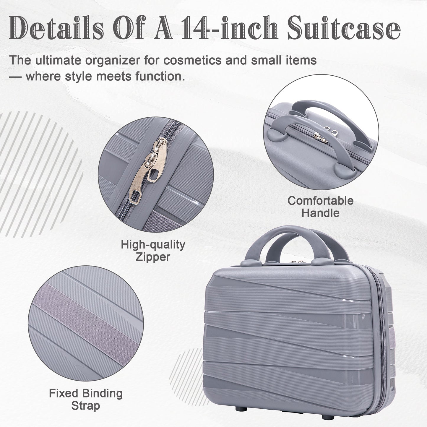 HouseOfZazla 4-Piece PP Spinner Luggage Set with Cosmetic Case in light gray on Tampa Home & Garden Store