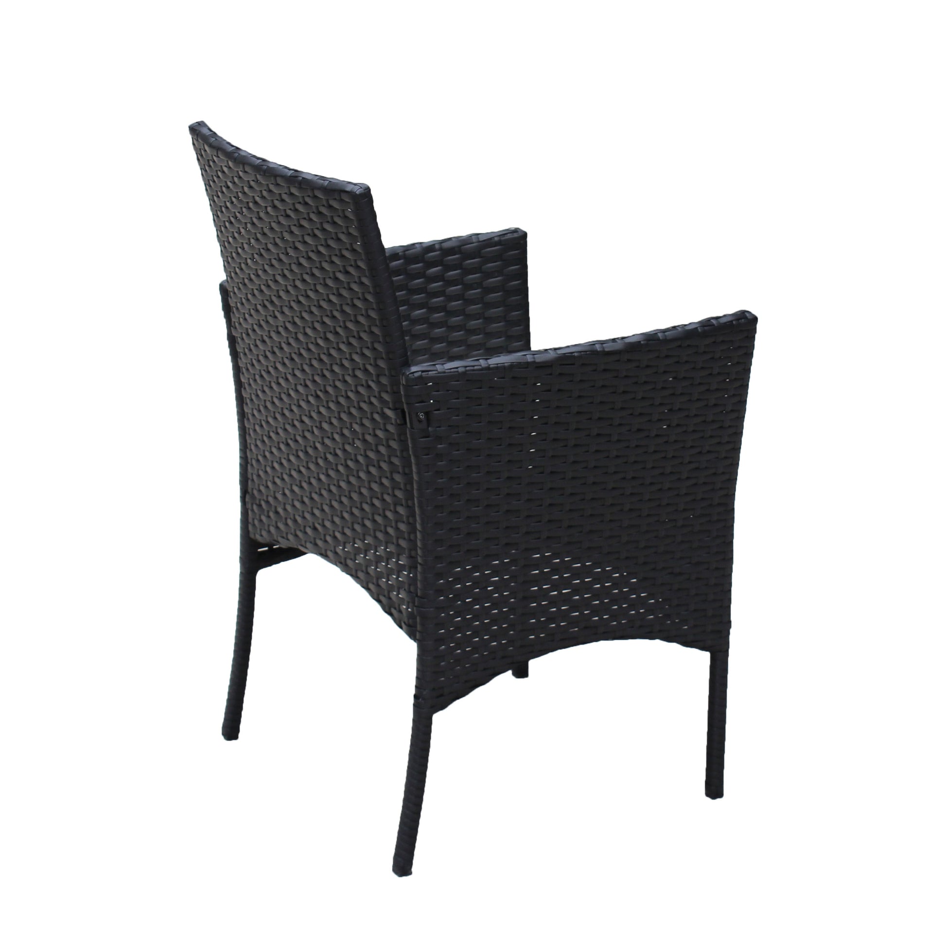 Black wicker outdoor chair with woven rattan texture from a 4 pc patio furniture set on Tampa Home & Garden Store