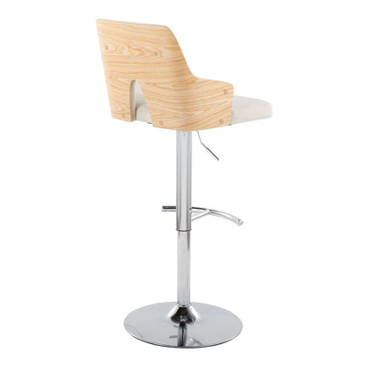Stella adjustable barstool with swivel natural wood shell beige cushion chrome pedestal on Tampa Home & Garden Store