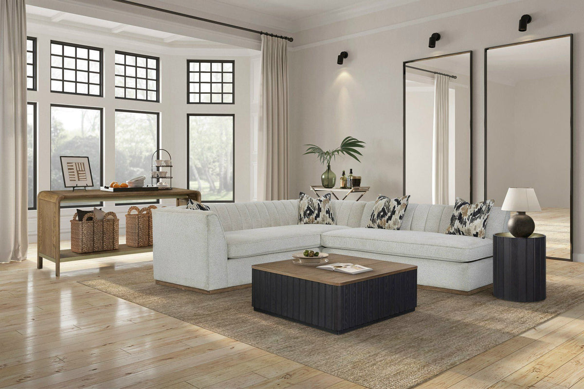 Off White Channel Sofa With Dacron Cushions