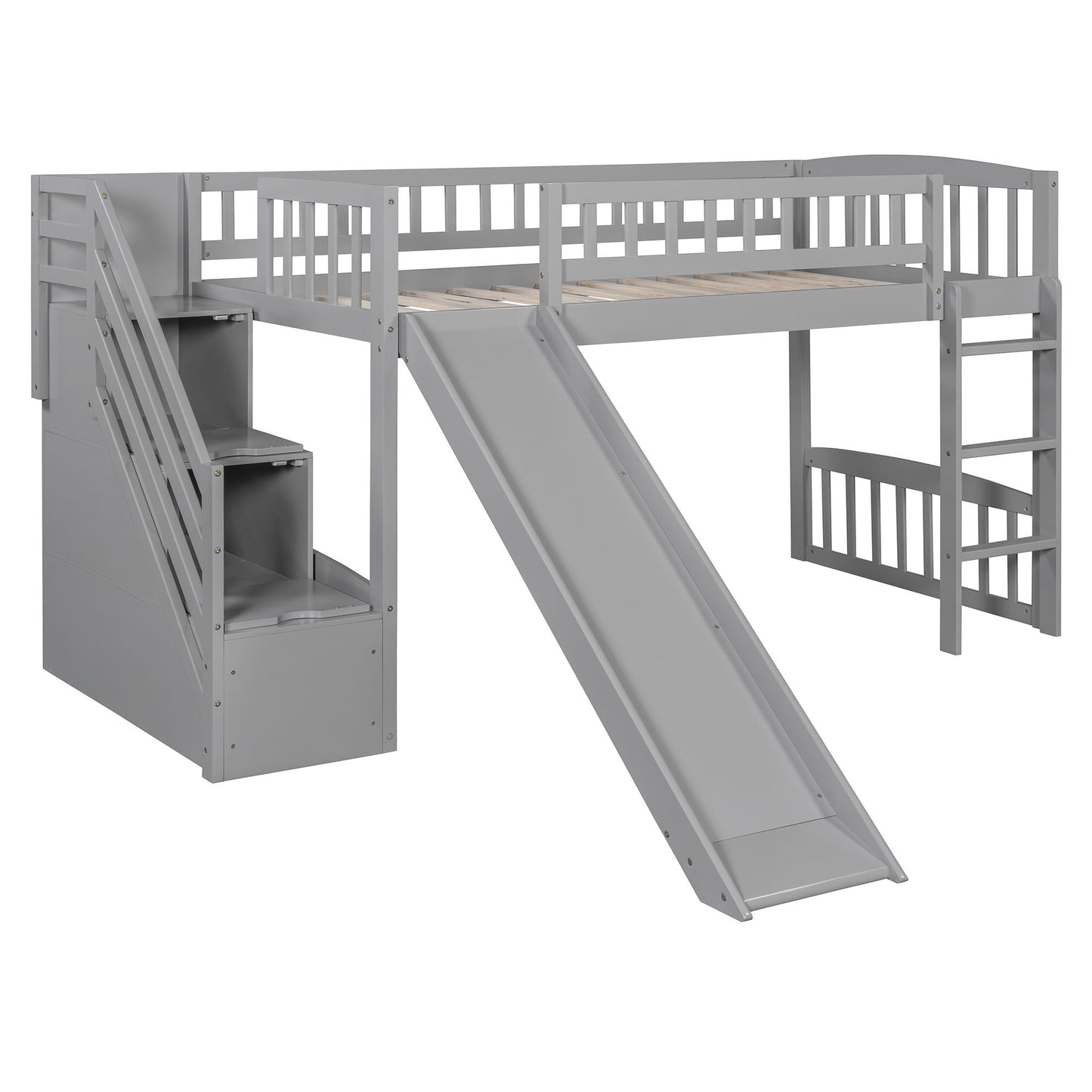Loft Stairway Bed by HouseOfZazla in gray with 2 drawers, built-in ladder and slide on Tampa Home & Garden Store