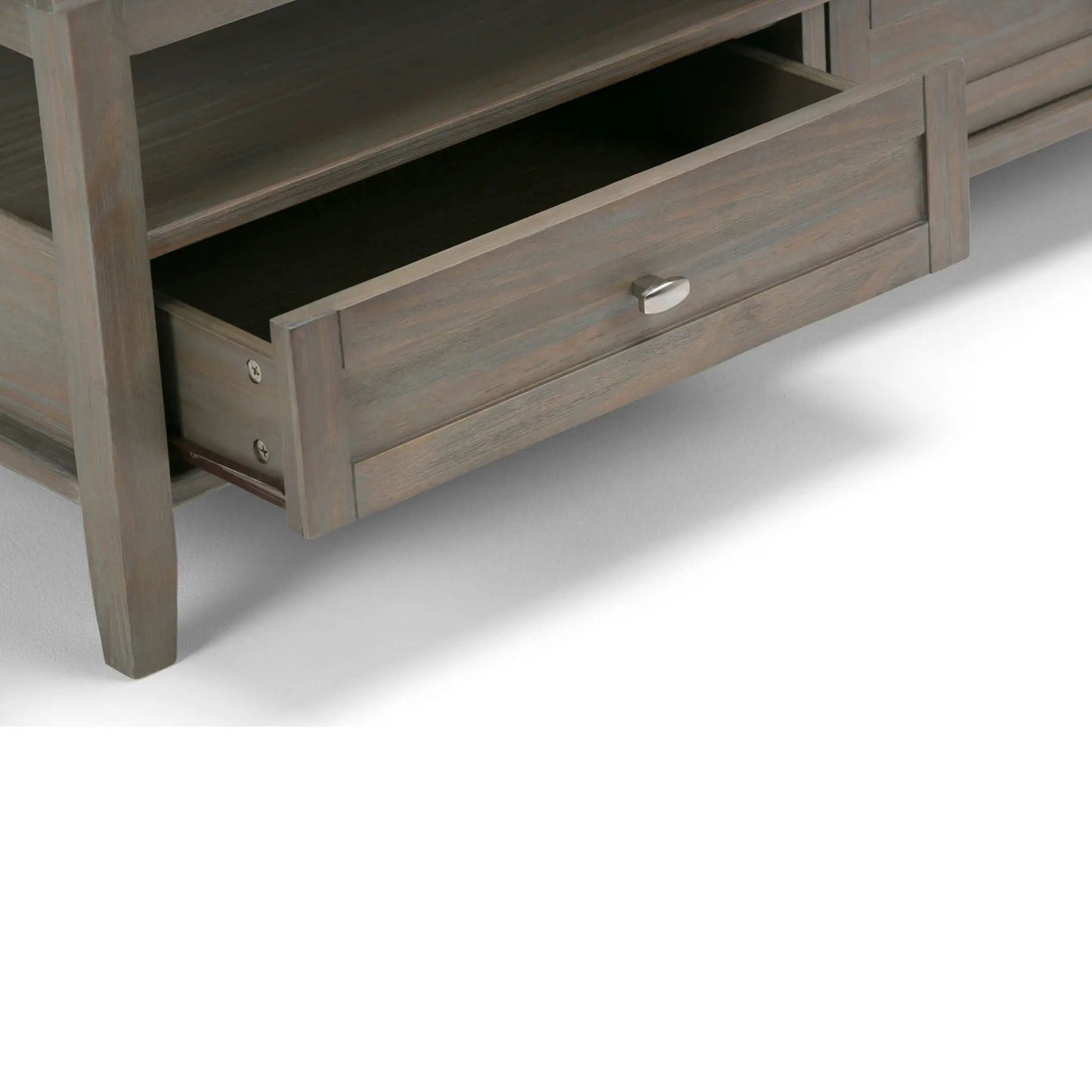Warm Shaker handcrafted coffee table with one drawer in graywashed wood on Tampa Home & Garden Store
