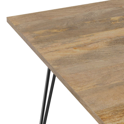 Square mango wood dining table with black hairpin legs, natural finish, HouseOfZazla on Tampa Home & Garden Store