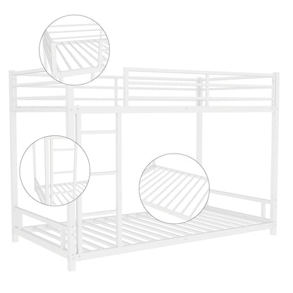 Bunk bed HouseOfZazla white frame with top safety guardrails, built-in ladder, slatted beds on Tampa Home & Garden Store