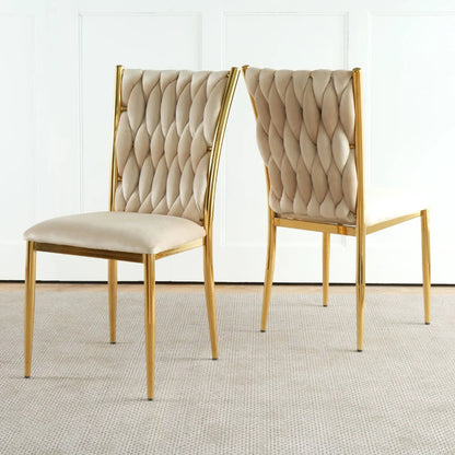 Modern dining chairs, beige tufted upholstery, gold metal frames, set of 2 on Tampa Home & Garden Store