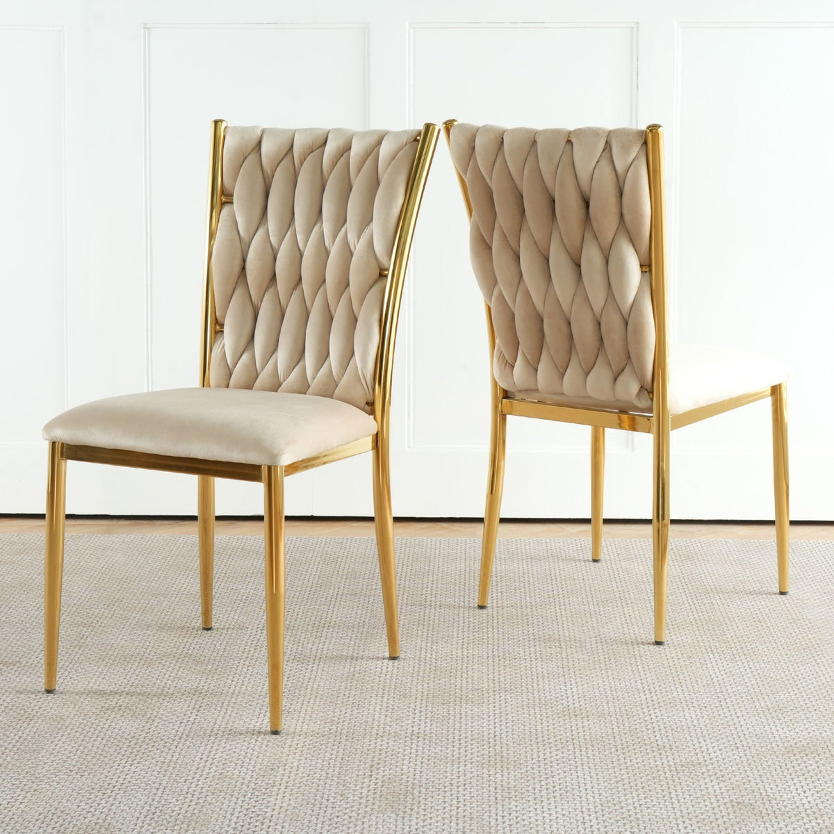 Modern Dining Chair Set with plated gold legs and beige tufted upholstery for kids on Tampa Home & Garden Store