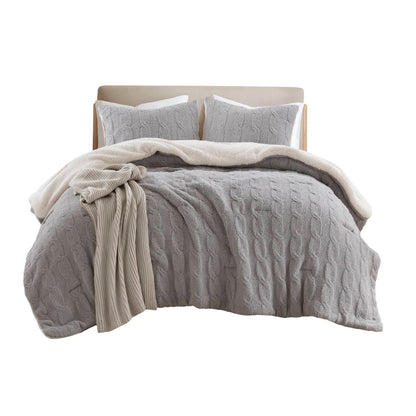 3 Piece Full/Queen Cable Knit Chenille Comforter Set Gray by HouseOfZazla on Tampa Home & Garden Store