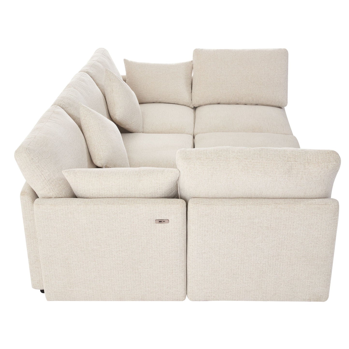 Sectional sofa beige fabric modular U-shaped with ottoman and USB ports HouseOfZazla on Tampa Home & Garden Store