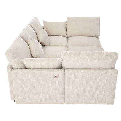 Sectional sofa beige fabric modular U-shaped with ottoman and USB ports HouseOfZazla on Tampa Home & Garden Store