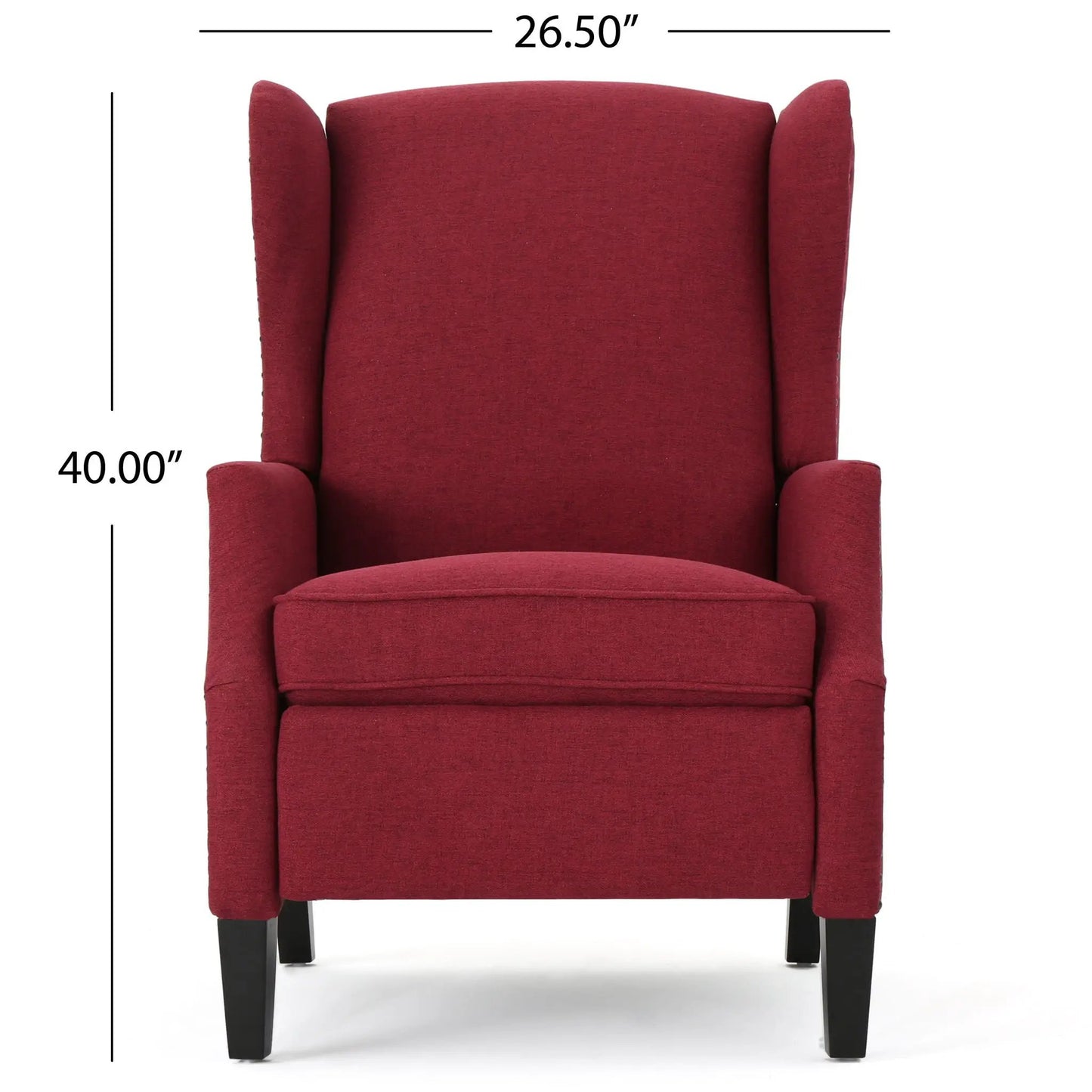 Westeros Wing Back Fabric Upholstered Recliner red fabric with dark wood legs on Tampa Home & Garden Store