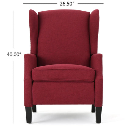 Westeros Wing Back Fabric Upholstered Recliner red fabric with dark wood legs on Tampa Home & Garden Store