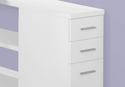 L-Shape computer desk with storage drawers, white finish, three drawers with silver handles on Tampa Home & Garden Store