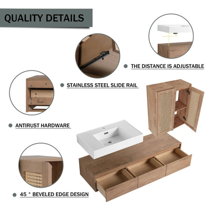 Modern Wall Mounted Vanity with Resin Sink in Oak