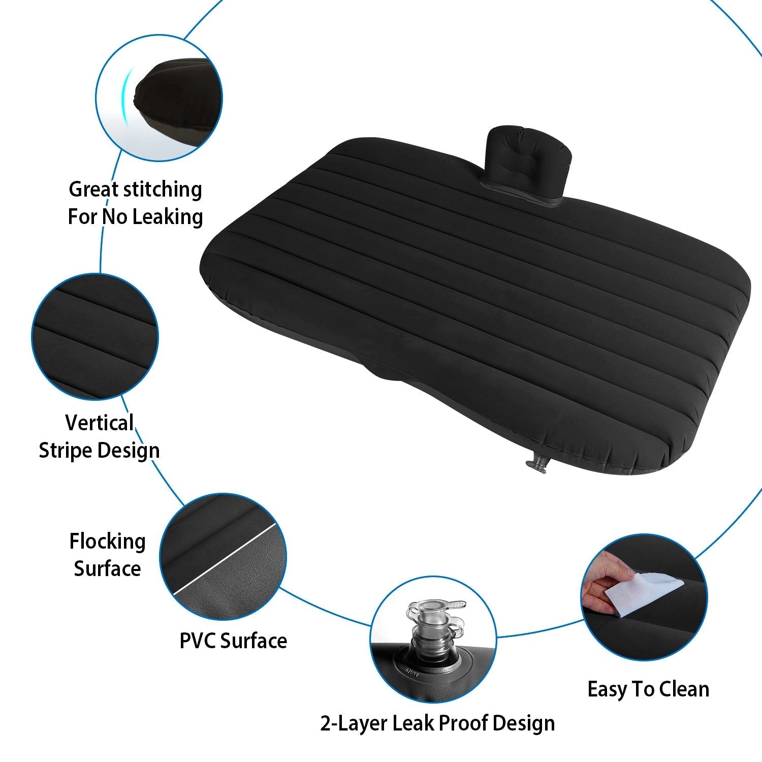 GemGear black car air mattress bed with ribbed surface leak-proof portable travel sleep mat on Tampa Home & Garden Store