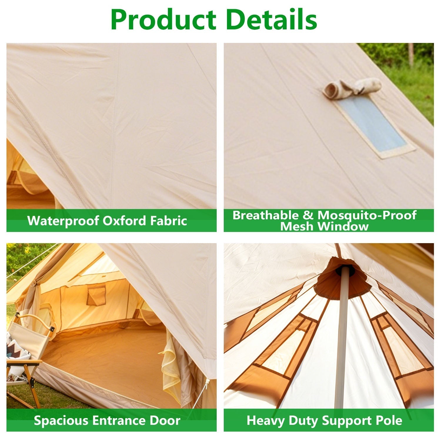 GemGear Oxford Bell Tent 13.1FT with stove jack, waterproof Oxford fabric, breathable mesh window on Tampa Home & Garden Store