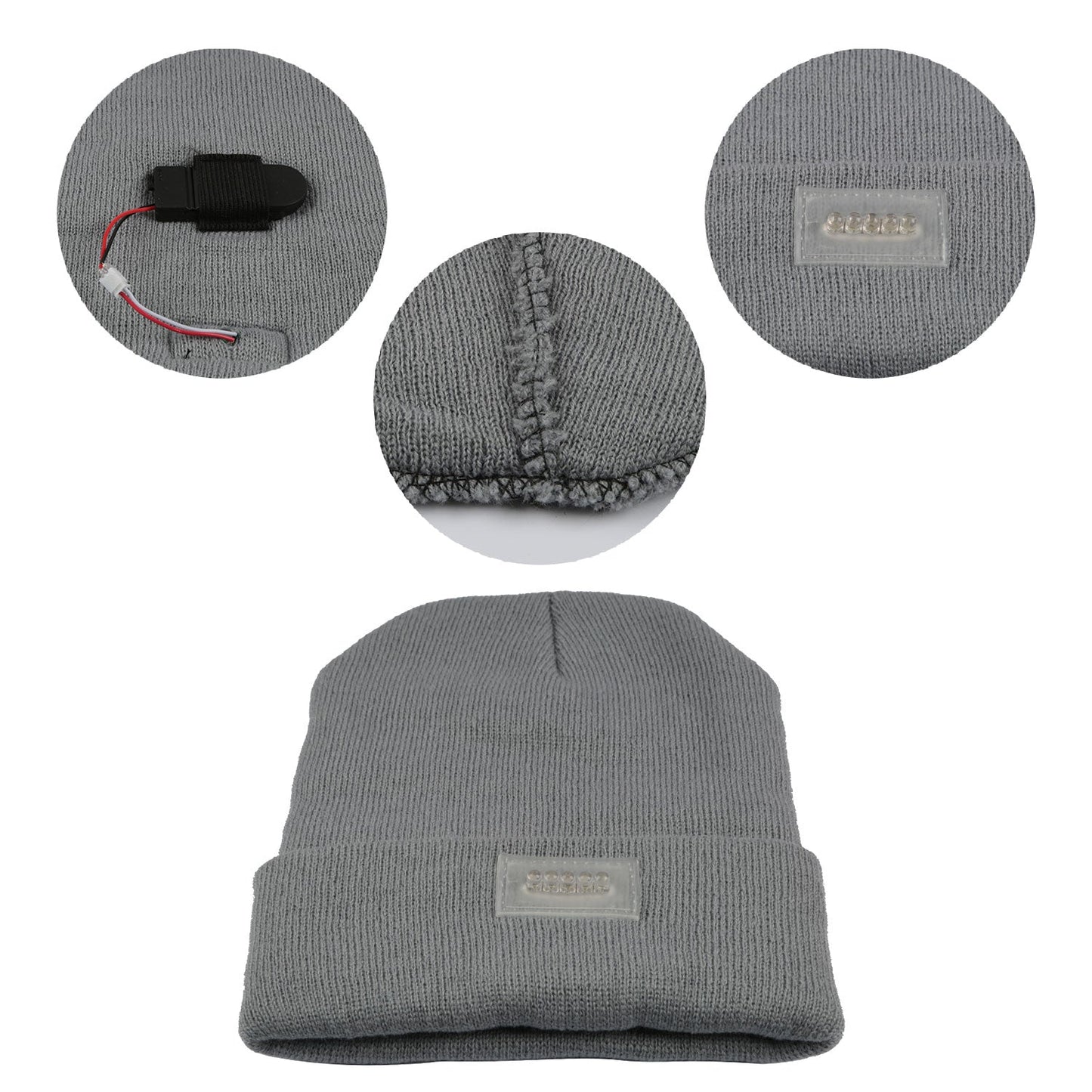 GemGear unisex 5 LED knitted beanie with front headlamp panel and battery pack gray knit on Tampa Home & Garden Store