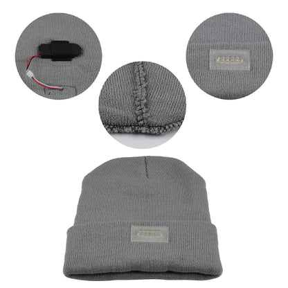 GemGear unisex 5 LED knitted beanie with front headlamp panel and battery pack gray knit on Tampa Home & Garden Store