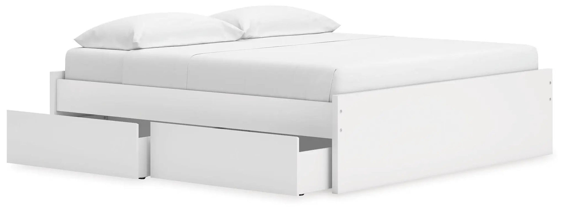 Onita platform bed with white finish and two under-bed storage drawers on Tampa Home & Garden Store