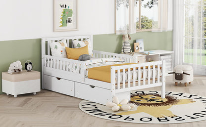 Platform bed with guardrails on both sides and two storage drawers, white finish on Tampa Home & Garden Store