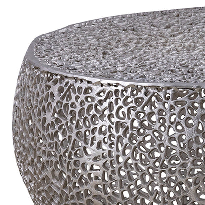 Round coffee table with silver aluminum frame and open lattice metalwork by HouseOfZazla on Tampa Home & Garden Store