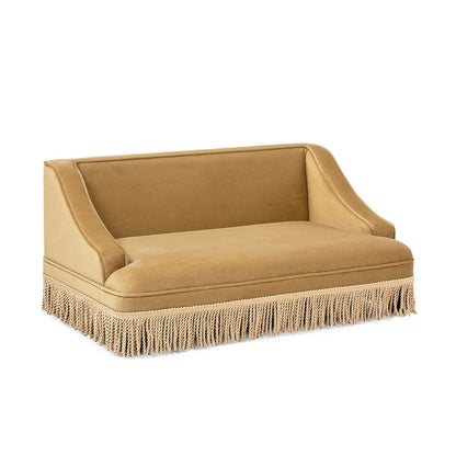 Duchess cat bed sofa in tan beige with plush cushion and fringe trim on Tampa Home & Garden Store