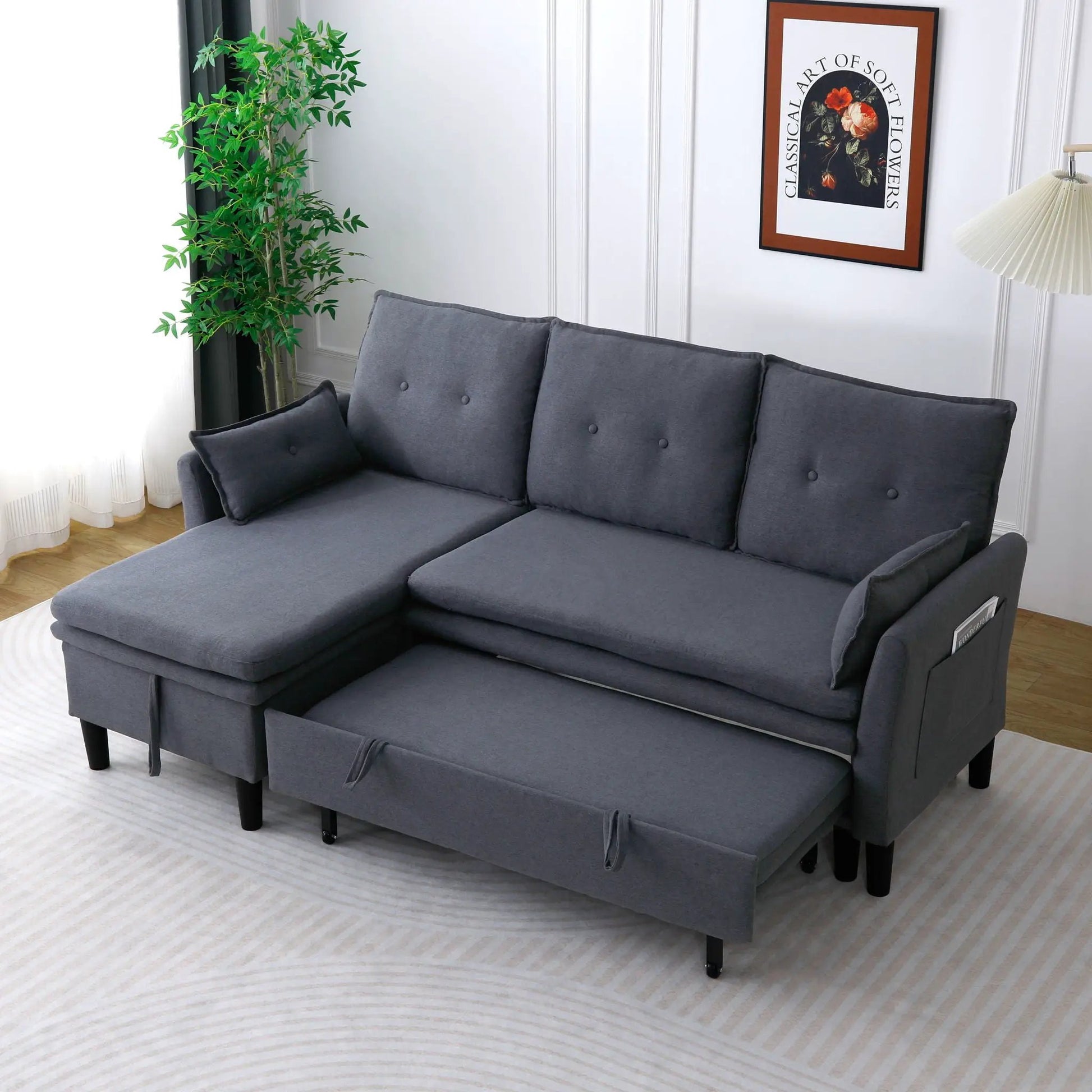 L-shaped reversible chaise sleeper sectional sofa with storage in gray fabric by Unique Piece Furniture on Tampa Home & Garden Store