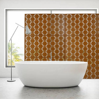 Two-panel metal privacy screen by Unique Piece Furniture featuring orange panels with white lattice cutouts indoor/outdoor on Tampa Home & Garden Store