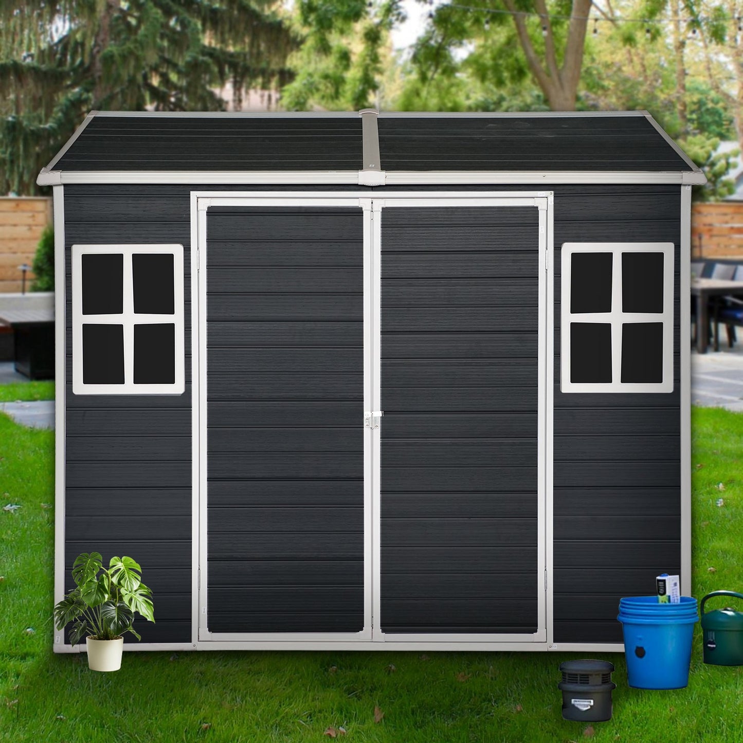8x4ft Resin Garden Shed with Floor and Windows