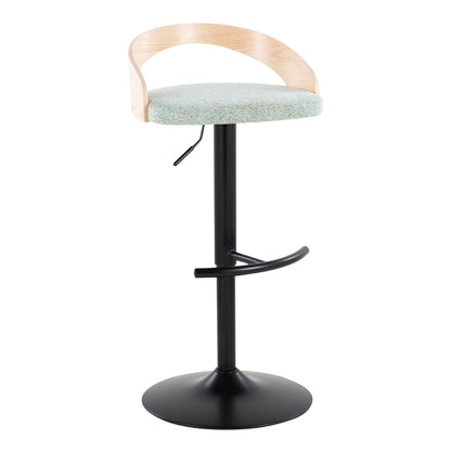 Adjustable swivel barstool with cushion light wood back blue-gray fabric seat HouseOfZazla on Tampa Home & Garden Store