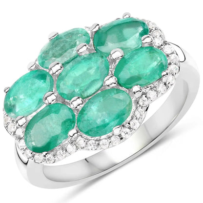 Ring with 3.33ct Zambian emeralds and white zircon halo in .925 sterling silver on Tampa Home & Garden Store