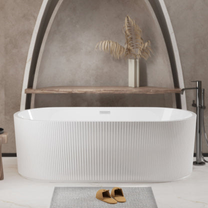 HouseOfZazla Modern Double Wall Freestanding Soaker Tub with ribbed white exterior on Tampa Home & Garden Store