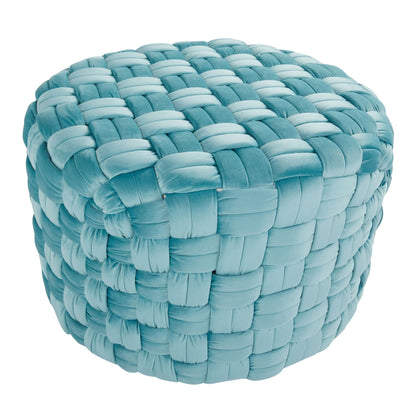 Braided round ottoman in teal velvet by HouseOfZazla for accent seating on Tampa Home & Garden Store