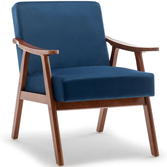 Mid Century Modern Accent Chair by Unique Piece Furniture solid wood frame blue upholstery on Tampa Home & Garden Store