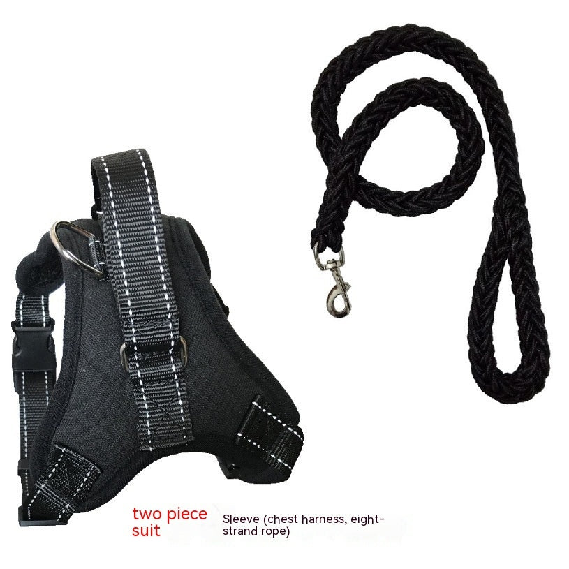 Pet Zen chest harness for pets, black nylon with white stitching, 2-piece harness and lead on Tampa Home & Garden Store
