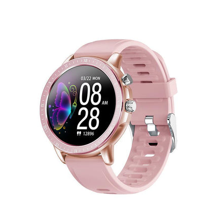 Smartwatch by Stevvex in pink with rose-gold case, silicone strap and heart rate monitor on Tampa Home & Garden Store