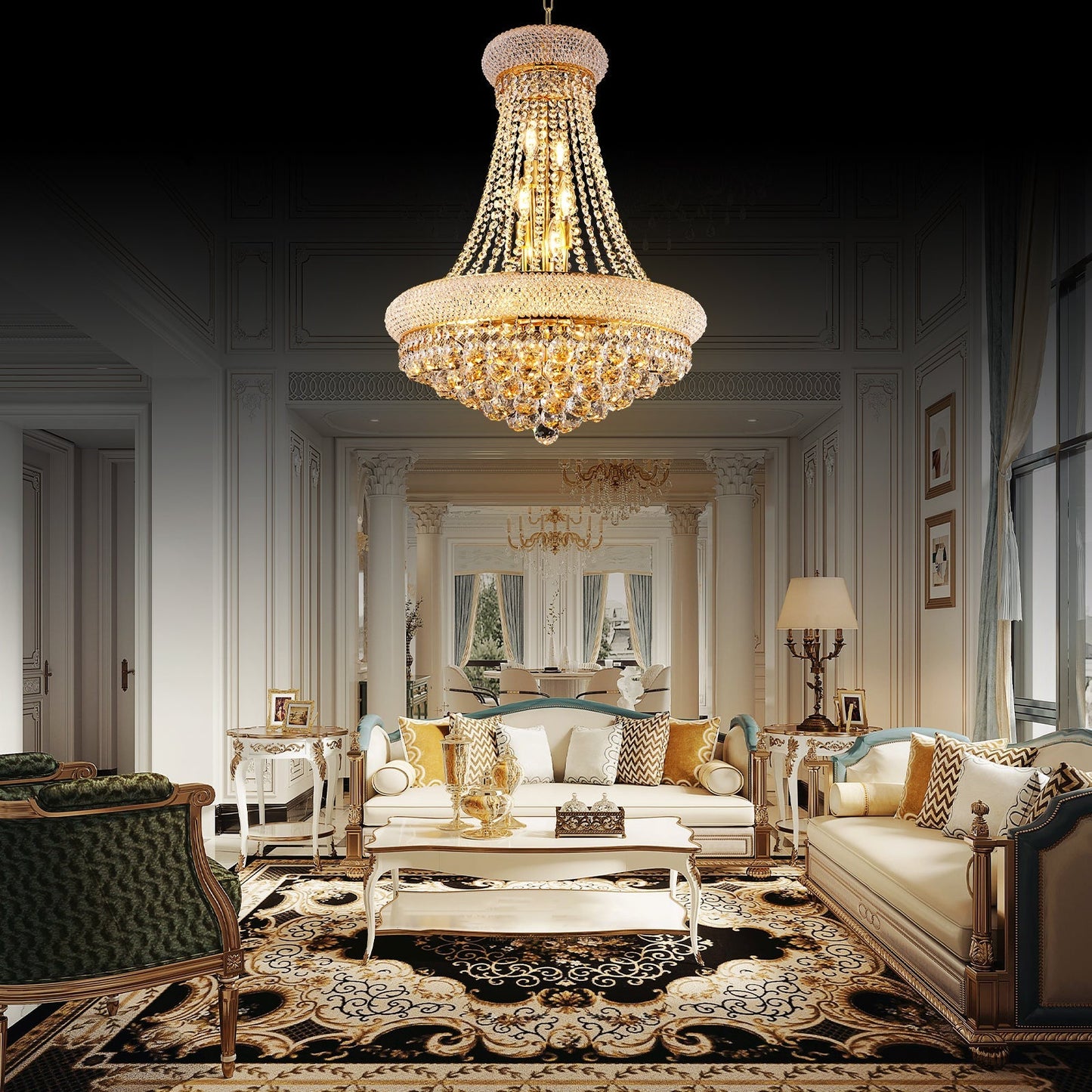 24-Inch Gold Crystal Chandelier, 12-Light French Empire Ceiling Light by HouseOfZazla on Tampa Home & Garden Store