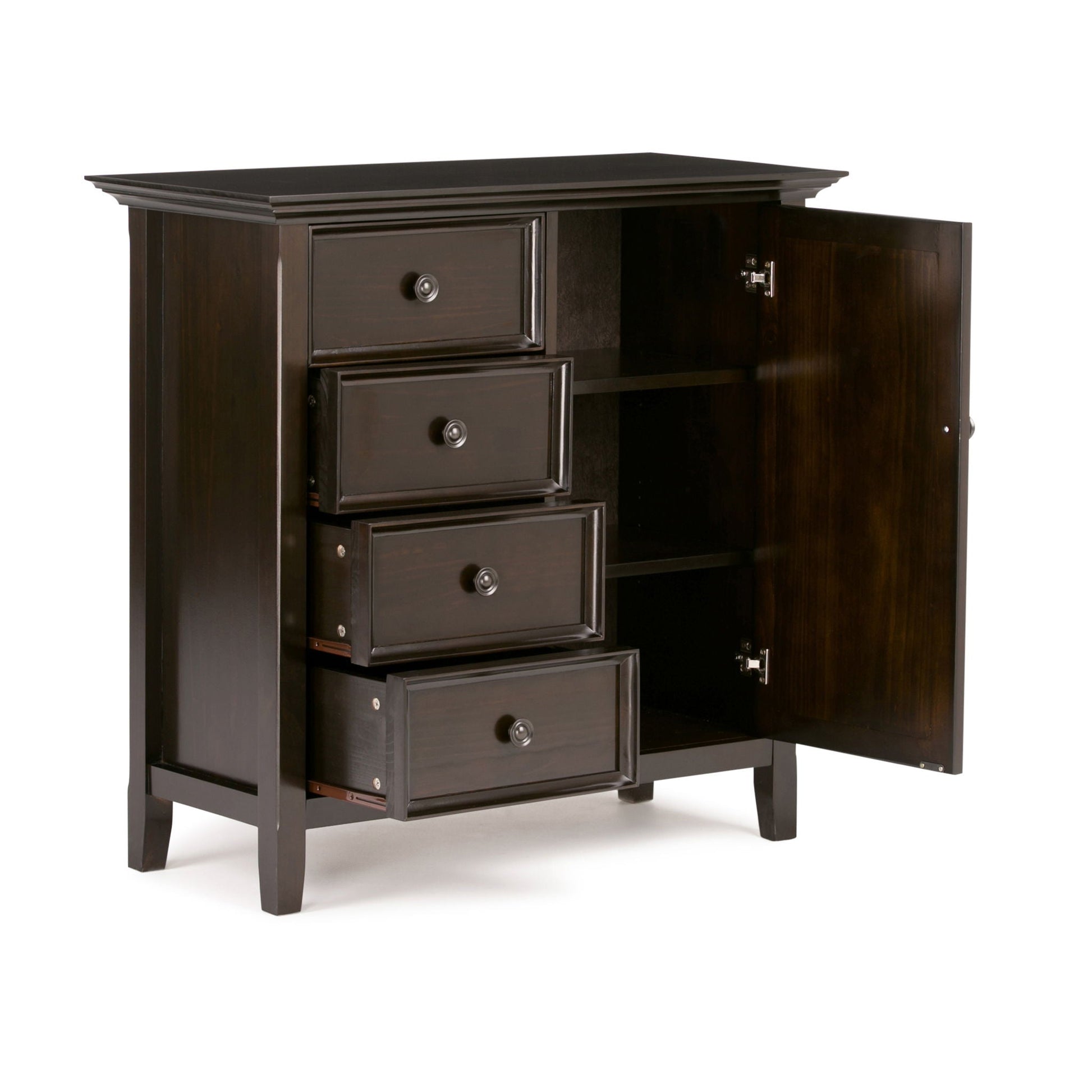 Amherst cabinet in dark espresso by HouseOfZazla with crown molding top and five-drawer left on Tampa Home & Garden Store