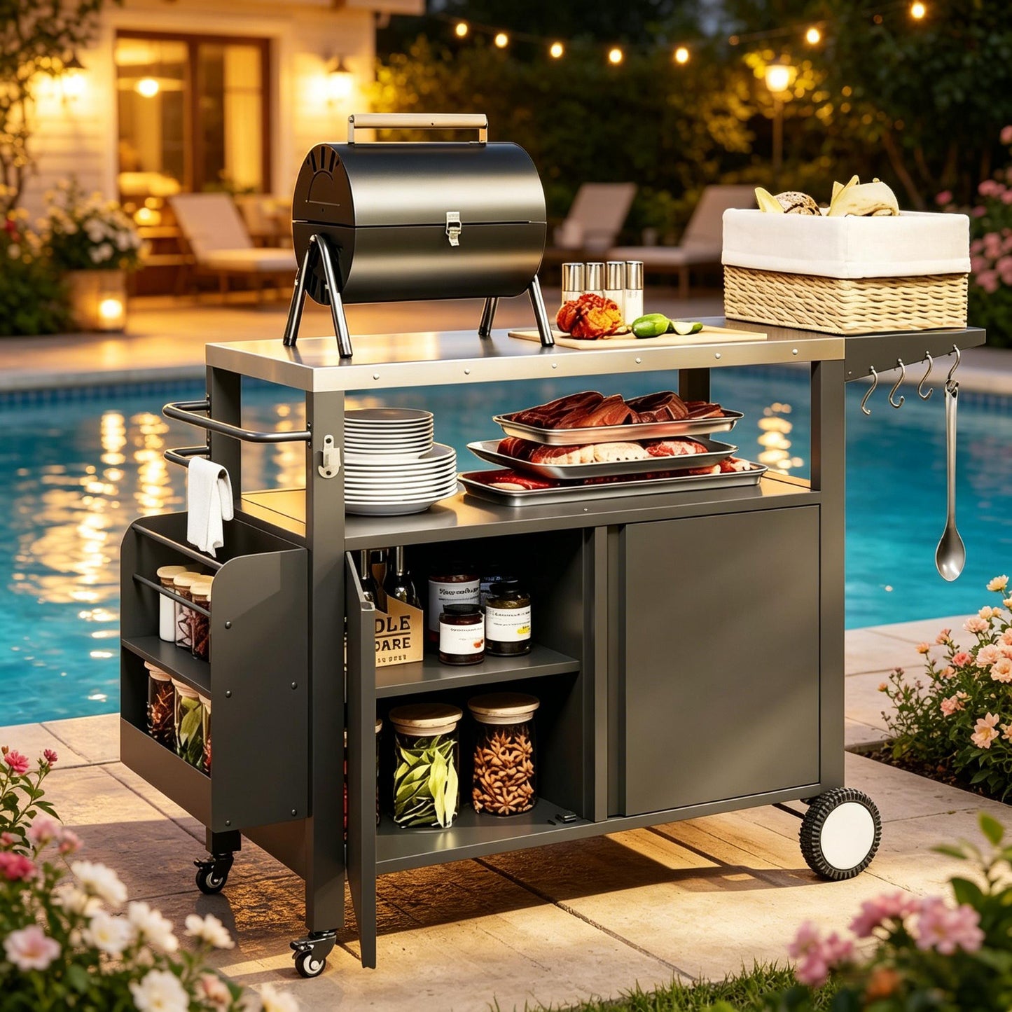 Movable Kitchen Island With Grill And Oven