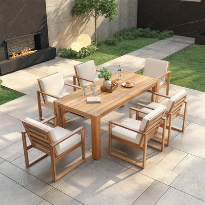 Trexm 7 Piece Acacia Patio Table and 6 Chairs Set