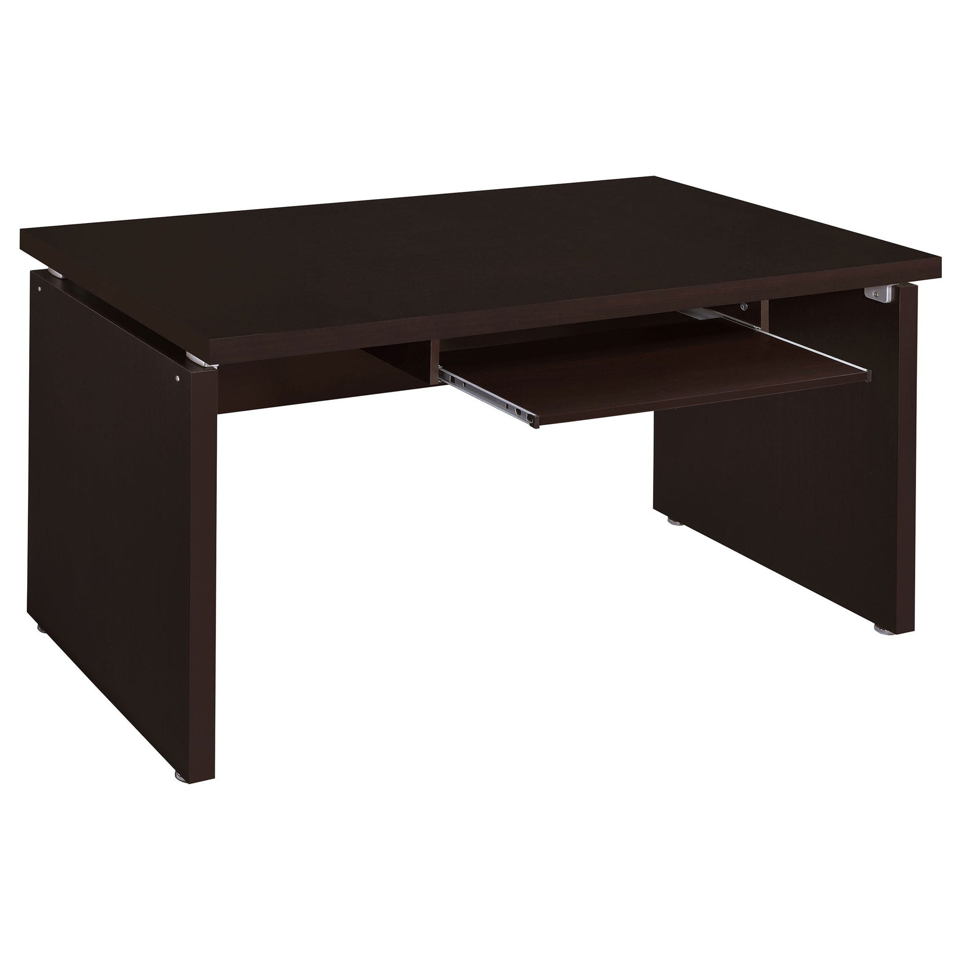 Ulloa L-shaped corner desk in cappuccino finish with slide-out keyboard tray and storage drawers on Tampa Home & Garden Store