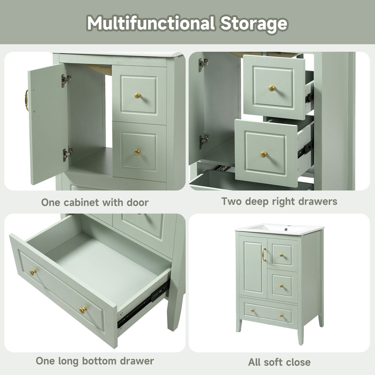Retro bathroom vanity with ceramic sink green finish, soft closing drawers by HouseOfZazla on Tampa Home & Garden Store