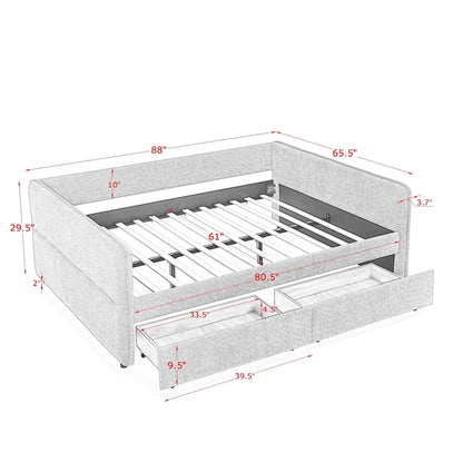 Upholstered Daybed and Two Foam Storage Drawers