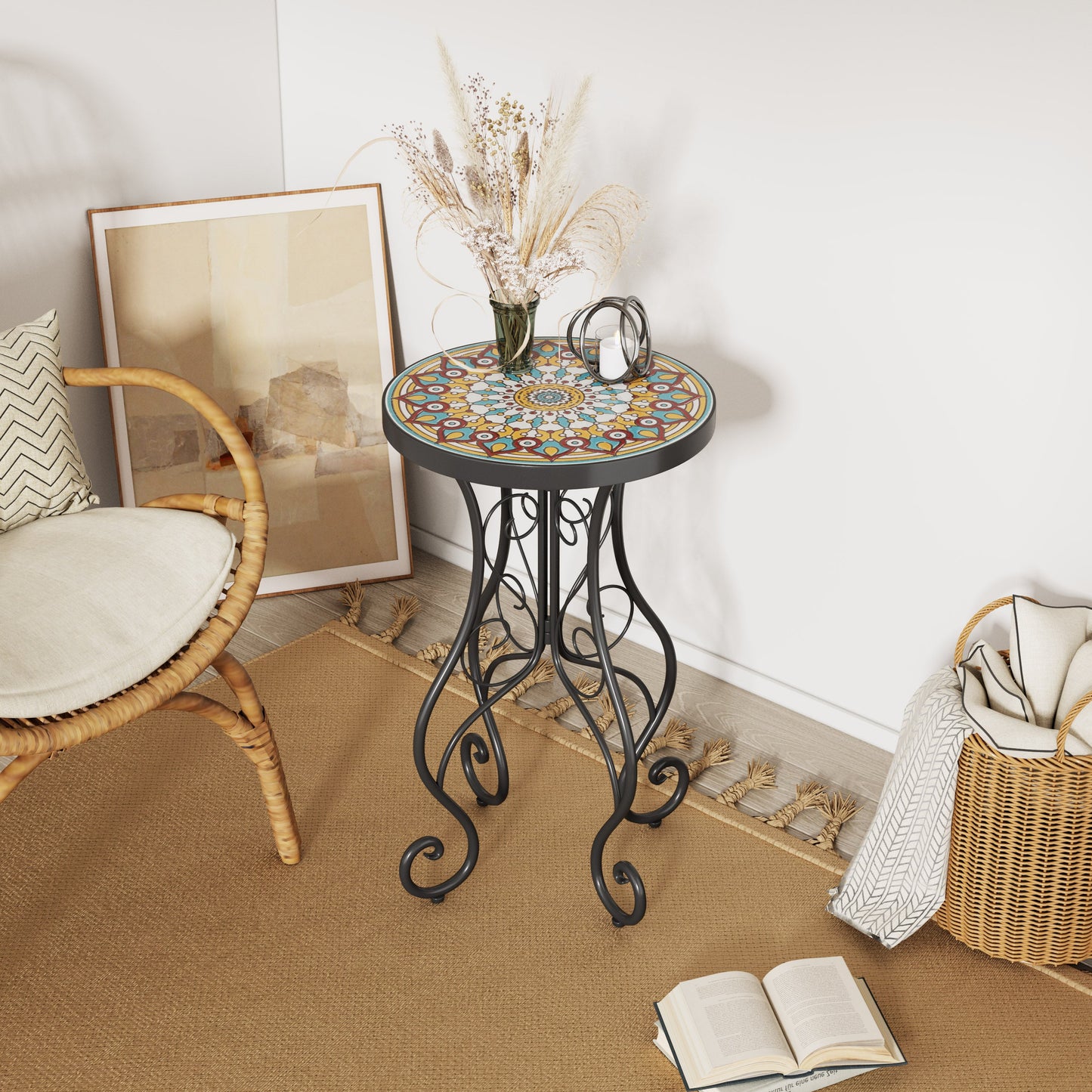 Round Ceramic Outdoor Table And Colorful Tile Top