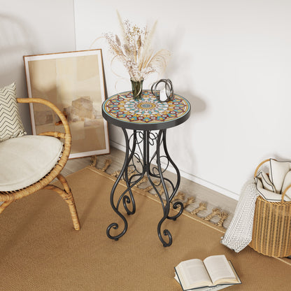 Round Ceramic Outdoor Table And Colorful Tile Top