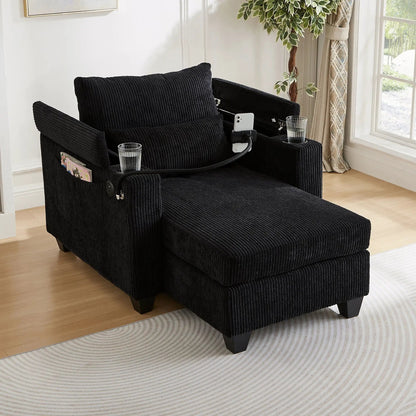 Convertible Chaise Lounge Chair With USB Ports